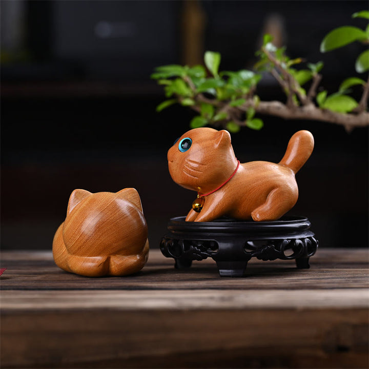 Buddha Stones小さくて可愛い自信に満ちた眠り猫 白檀 癒しのホームデコレーション - image 10