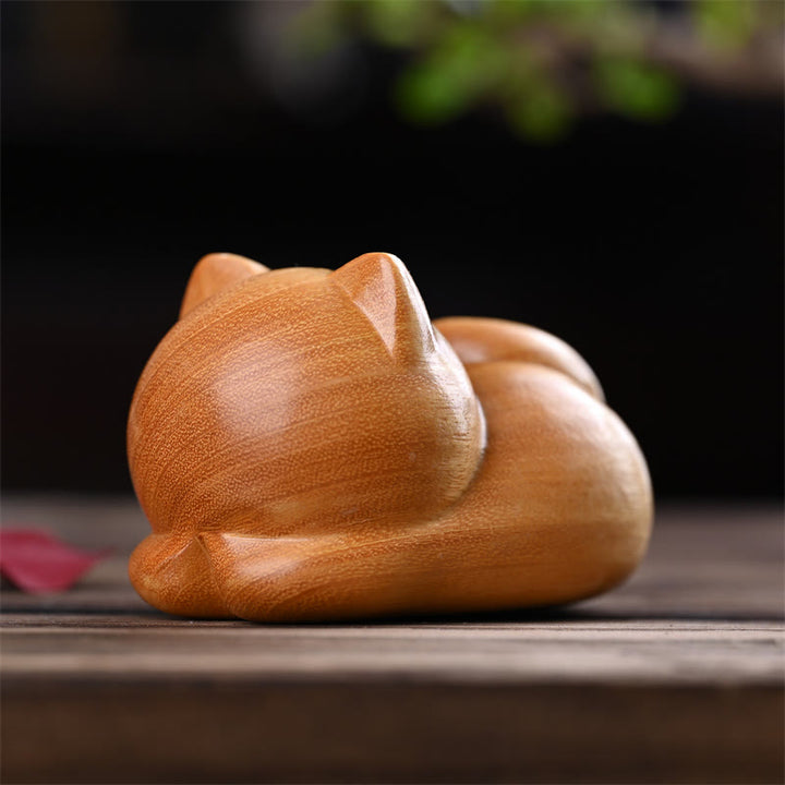 Buddha Stones小さくて可愛い自信に満ちた眠り猫 白檀 癒しのホームデコレーション - image 13