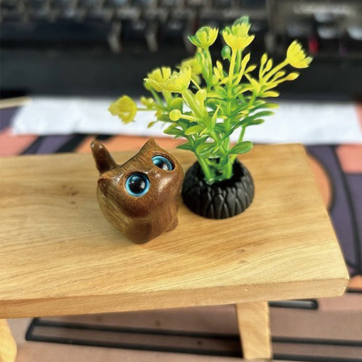 Buddha Stones緑白檀黒檀白檀の小葉紫檀ミニ招き猫 平和飾り - グリーンサンダルウッドブルーアイズ - image 3