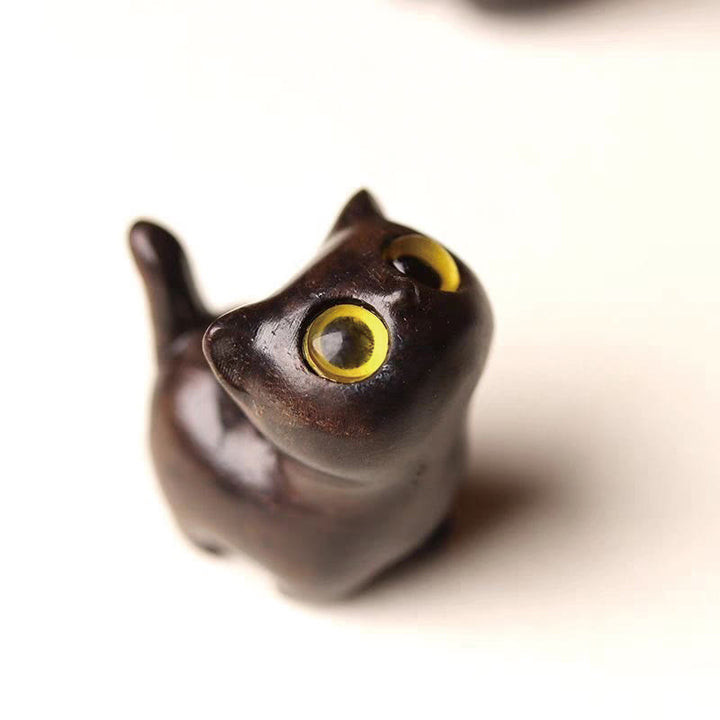 Buddha Stones緑白檀黒檀白檀の小葉紫檀ミニ招き猫 平和飾り - 黒檀の黄色い目 - image 8