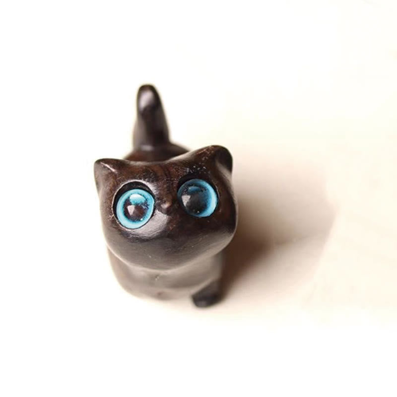 Buddha Stones緑白檀黒檀白檀の小葉紫檀ミニ招き猫 平和飾り - 黒檀の青い目 - image 10