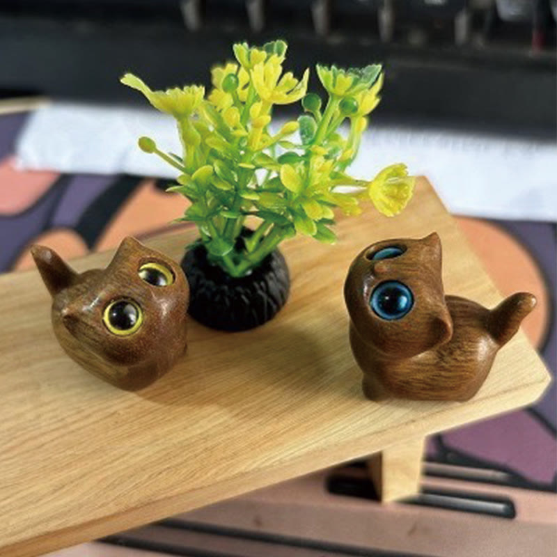 Buddha Stones緑白檀黒檀白檀の小葉紫檀ミニ招き猫 平和飾り - グリーンサンダルウッドキャット2個 - image 27