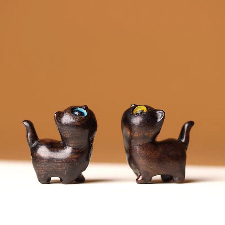Buddha Stones緑白檀黒檀白檀の小葉紫檀ミニ招き猫 平和飾り - 黒檀猫2個 - image 32