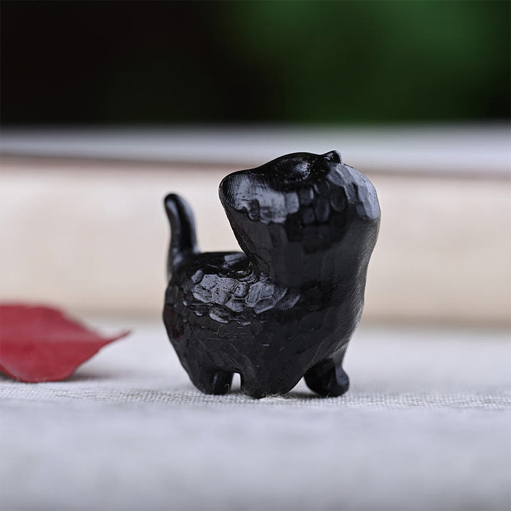 Buddha Stones緑白檀黒檀白檀の小葉紫檀ミニ招き猫 平和飾り - 黒檀の猫 - image 22