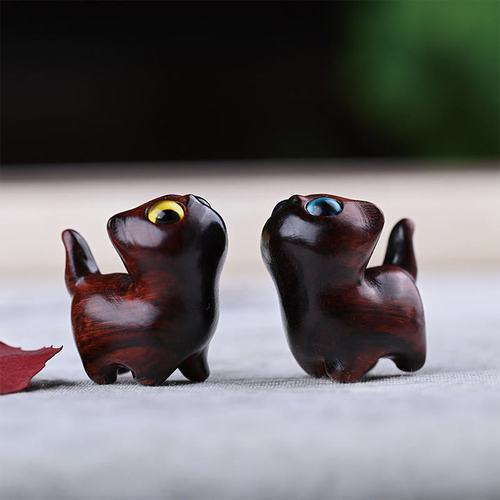 Buddha Stones緑白檀黒檀白檀の小葉紫檀ミニ招き猫 平和飾り - 小葉紫檀猫2個 - image 37