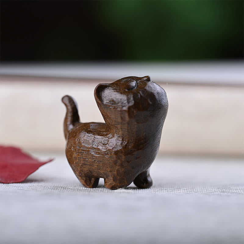 Buddha Stones緑白檀黒檀白檀の小葉紫檀ミニ招き猫 平和飾り - グリーンサンダルウッドキャット - image 21