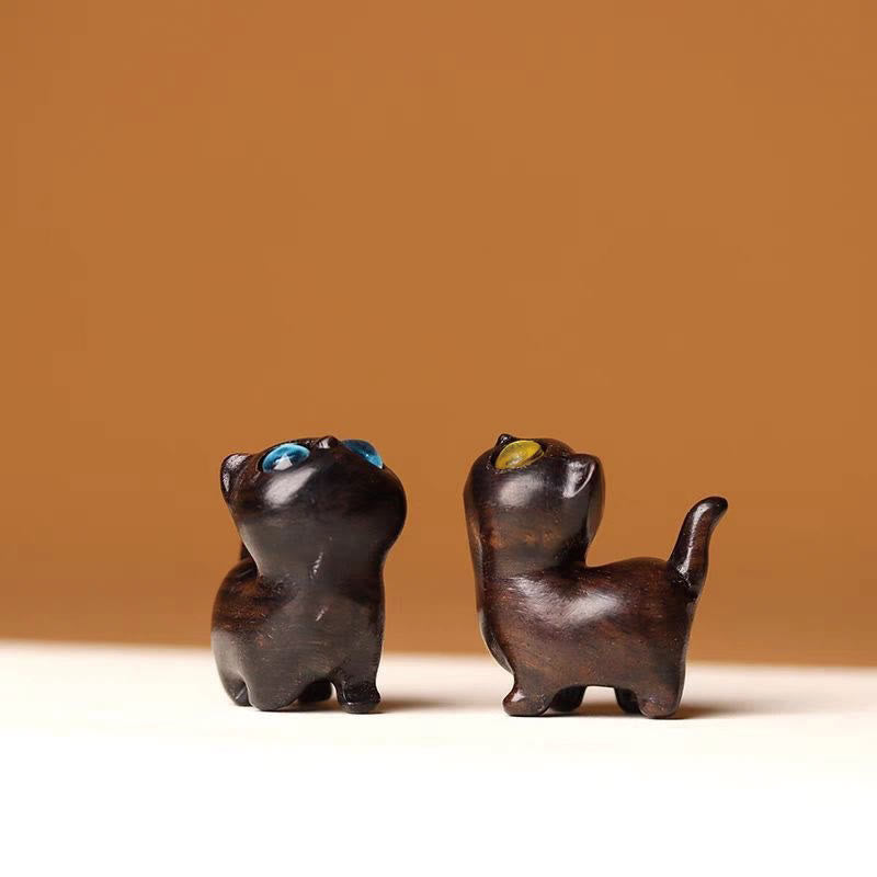 Buddha Stones緑白檀黒檀白檀の小葉紫檀ミニ招き猫 平和飾り - image 34