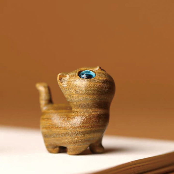 Buddha Stones緑白檀黒檀白檀の小葉紫檀ミニ招き猫 平和飾り - image 4