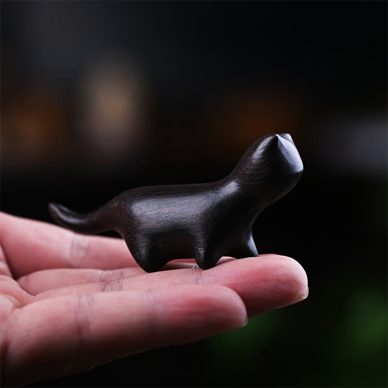 Buddha Stones緑白檀小葉紫檀黒檀木 幸運のミニウォーキングキャット ポジティブな装飾 - 黒檀の猫 7.3×2×3.3cm - image 8