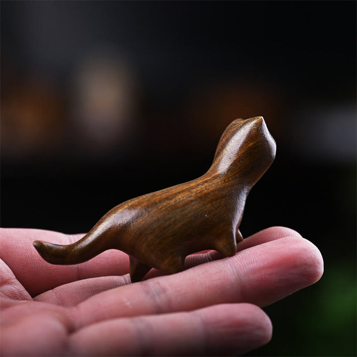 Buddha Stones緑白檀小葉紫檀黒檀木 幸運のミニウォーキングキャット ポジティブな装飾 - グリーンサンダルウッドキャット 7.3×2×3.3cm - image 1