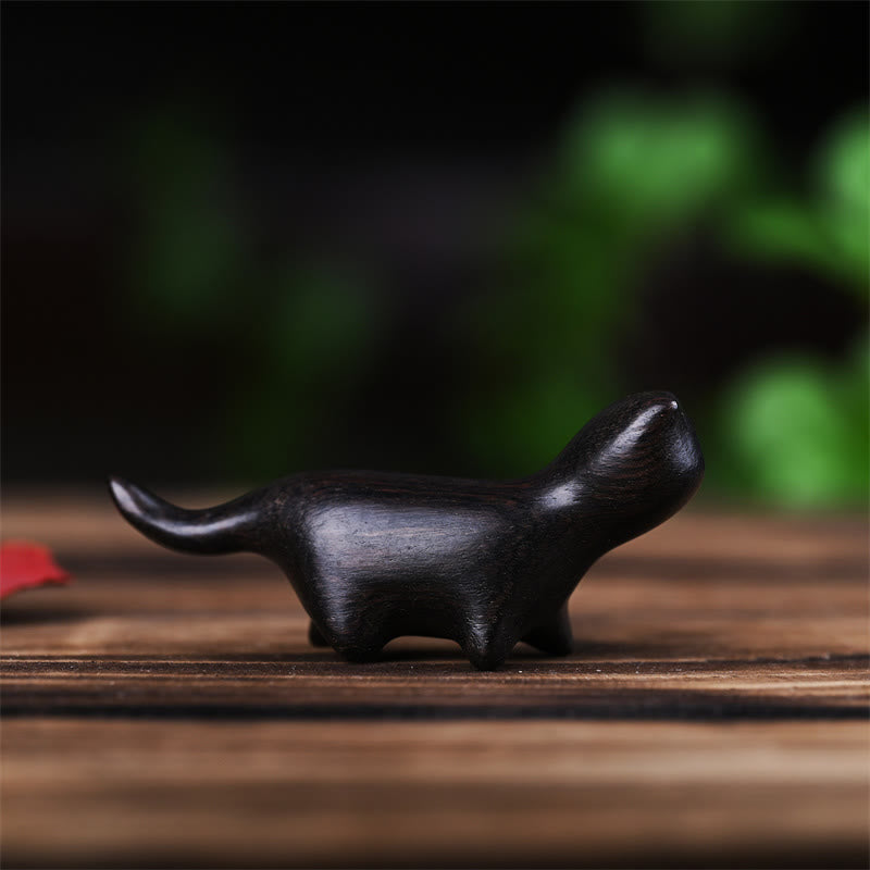 Buddha Stones緑白檀小葉紫檀黒檀木 幸運のミニウォーキングキャット ポジティブな装飾 - image 8