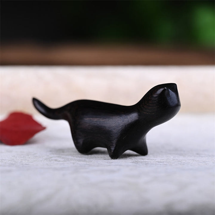 Buddha Stones緑白檀小葉紫檀黒檀木 幸運のミニウォーキングキャット ポジティブな装飾 - image 10