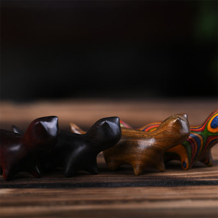 Buddha Stones緑白檀小葉紫檀黒檀木 幸運のミニウォーキングキャット ポジティブな装飾 - image 21