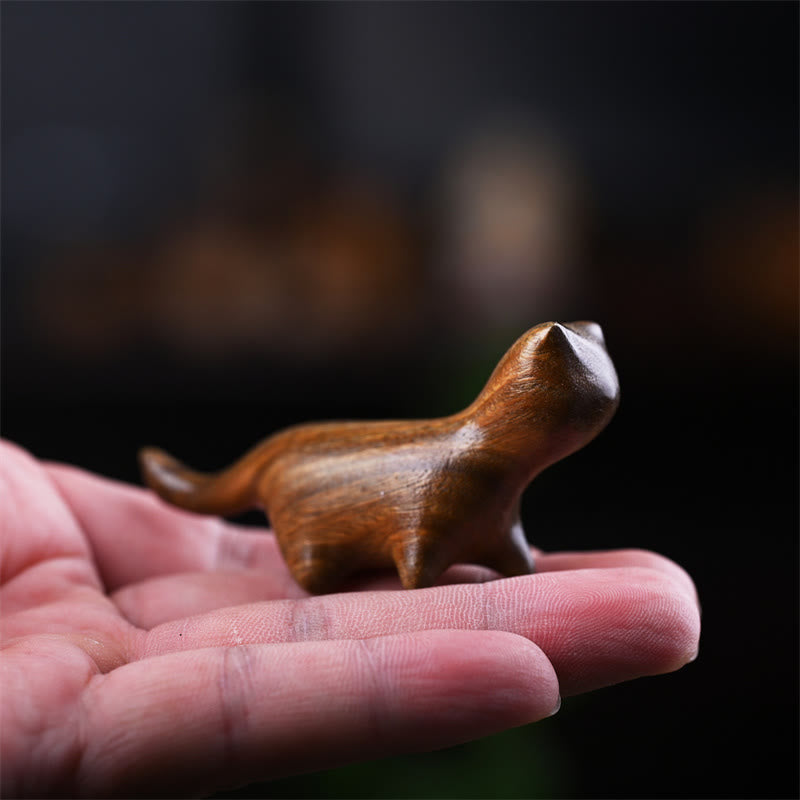 Buddha Stones緑白檀小葉紫檀黒檀木 幸運のミニウォーキングキャット ポジティブな装飾 - image 2