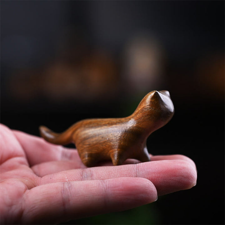 Buddha Stones緑白檀小葉紫檀黒檀木 幸運のミニウォーキングキャット ポジティブな装飾 - image 3