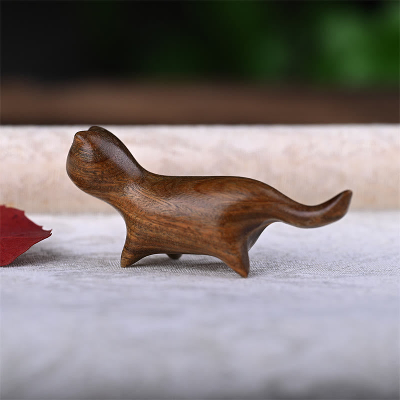 Buddha Stones緑白檀小葉紫檀黒檀木 幸運のミニウォーキングキャット ポジティブな装飾 - image 5