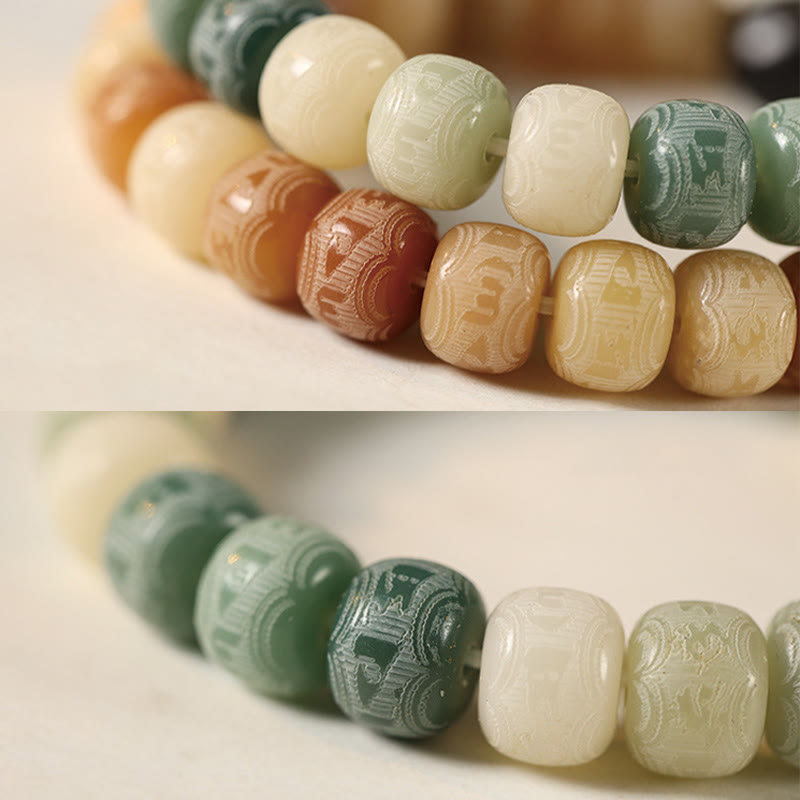 Buddha Stonesの実オーム・マニ・パドメ・フム彫刻 銀色 光沢 黒曜石 猫の頭 知恵のブレスレット - image 15