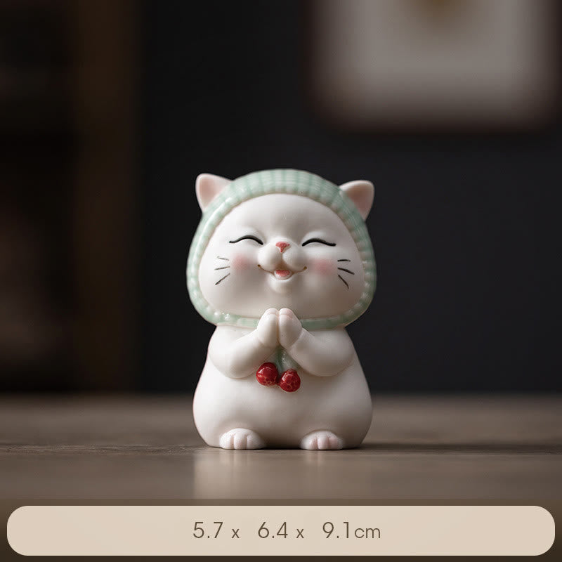 Buddha Stones幸運のかわいい猫のスカーフを巻いた陶器の置物装飾 - image 11