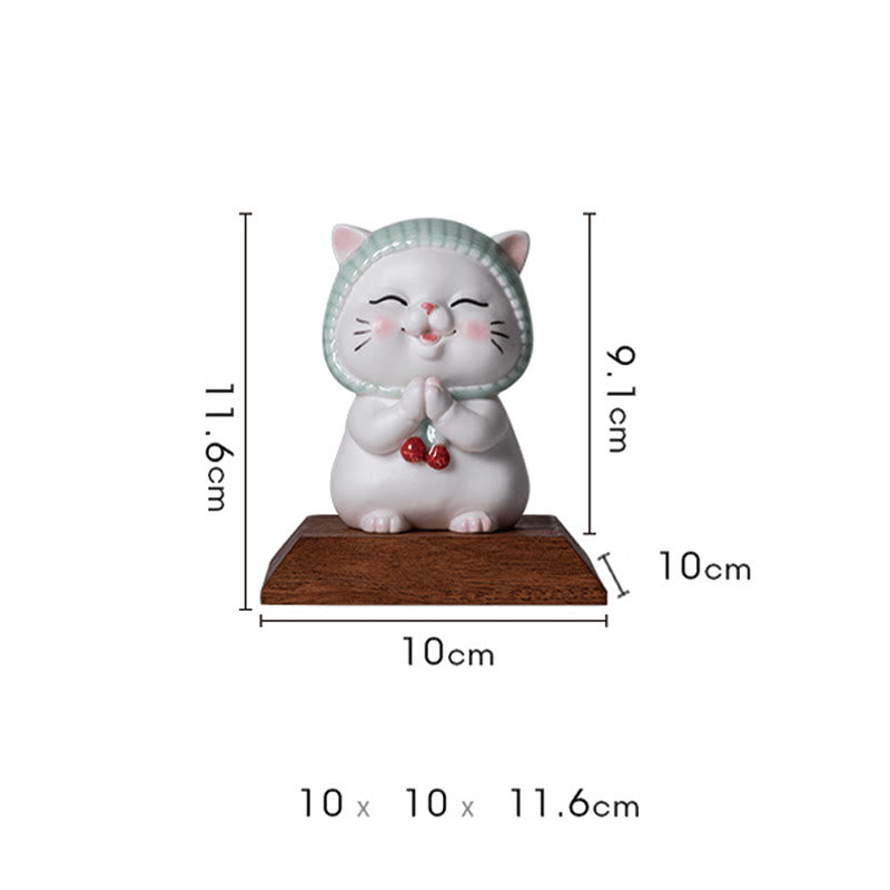 Buddha Stones幸運のかわいい猫のスカーフを巻いた陶器の置物装飾 - image 19