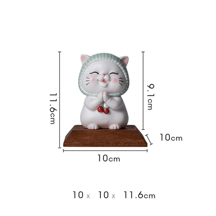 Buddha Stones幸運のかわいい猫のスカーフを巻いた陶器の置物装飾 - image 19