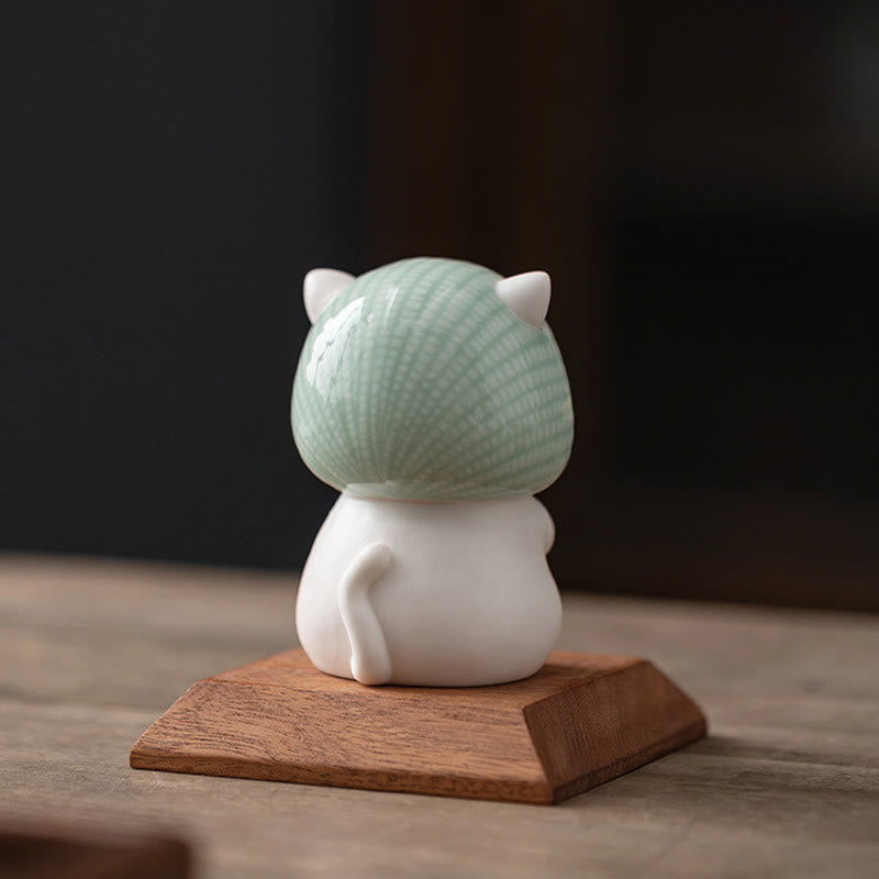 Buddha Stones幸運のかわいい猫のスカーフを巻いた陶器の置物装飾 - image 15
