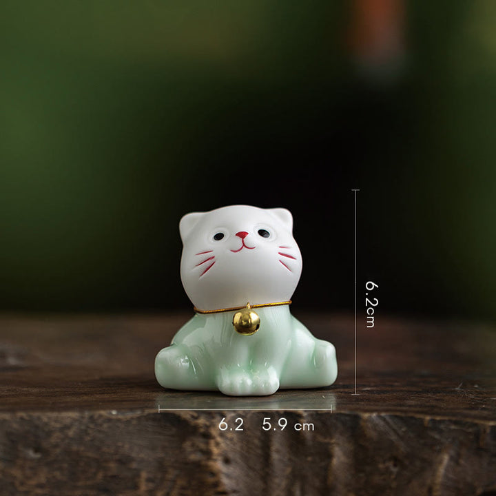 Buddha Stonesミニラッキーかわいい猫ライトグリーンホワイトセラミック置物装飾 - 猫 6.2* 5.9 *6.2cm - image 5