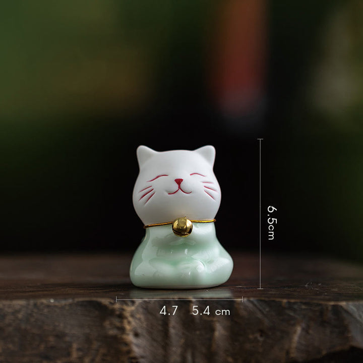 Buddha Stonesミニラッキーかわいい猫ライトグリーンホワイトセラミック置物装飾 - 猫 4.5*8.1*5.3cm - image 17