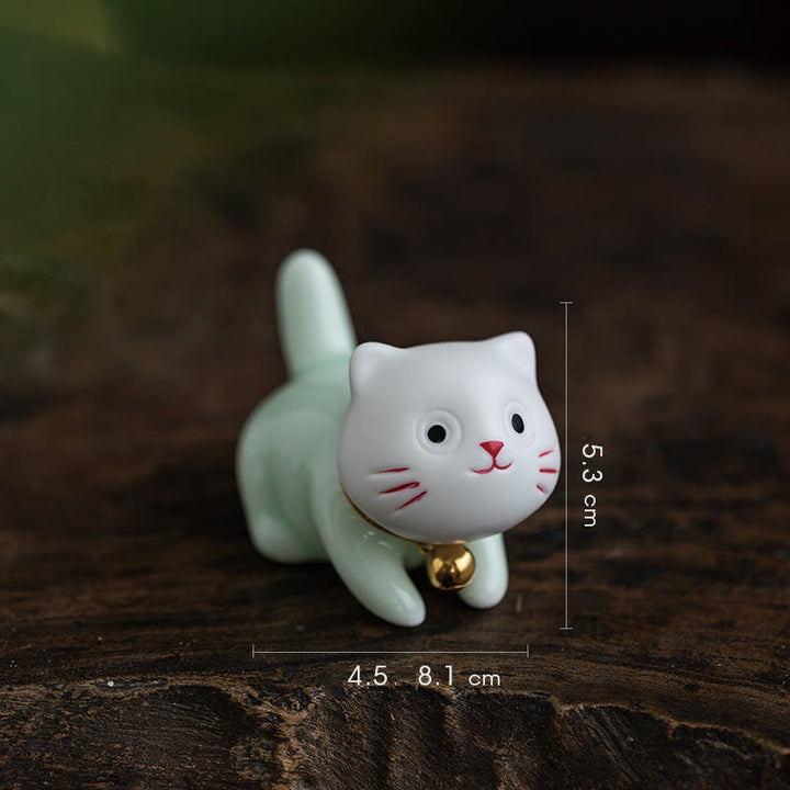 Buddha Stonesミニラッキーかわいい猫ライトグリーンホワイトセラミック置物装飾 - 猫 4.7*5.4*6.5cm - image 15