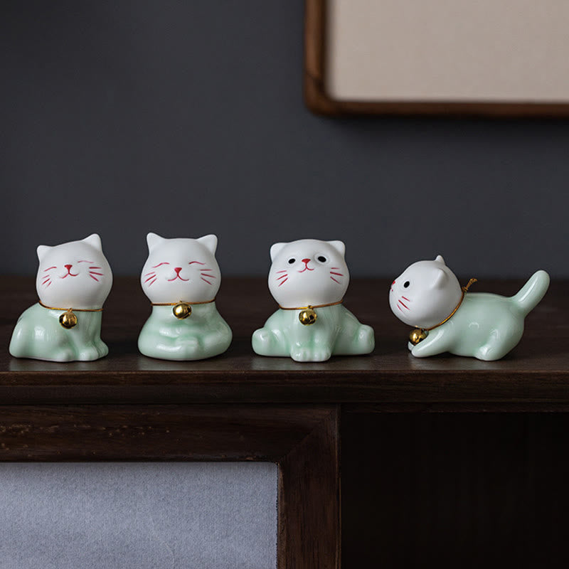 Buddha Stonesミニラッキーかわいい猫ライトグリーンホワイトセラミック置物装飾 - image 2