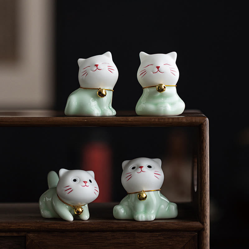 Buddha Stonesミニラッキーかわいい猫ライトグリーンホワイトセラミック置物装飾 - image 21