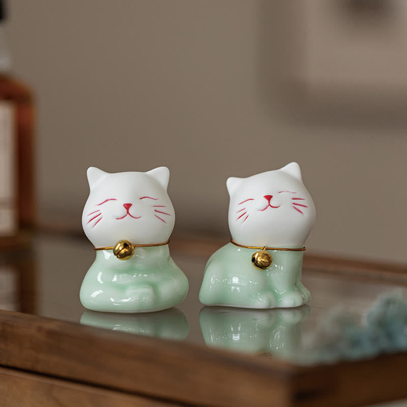 Buddha Stonesミニラッキーかわいい猫ライトグリーンホワイトセラミック置物装飾 - image 20