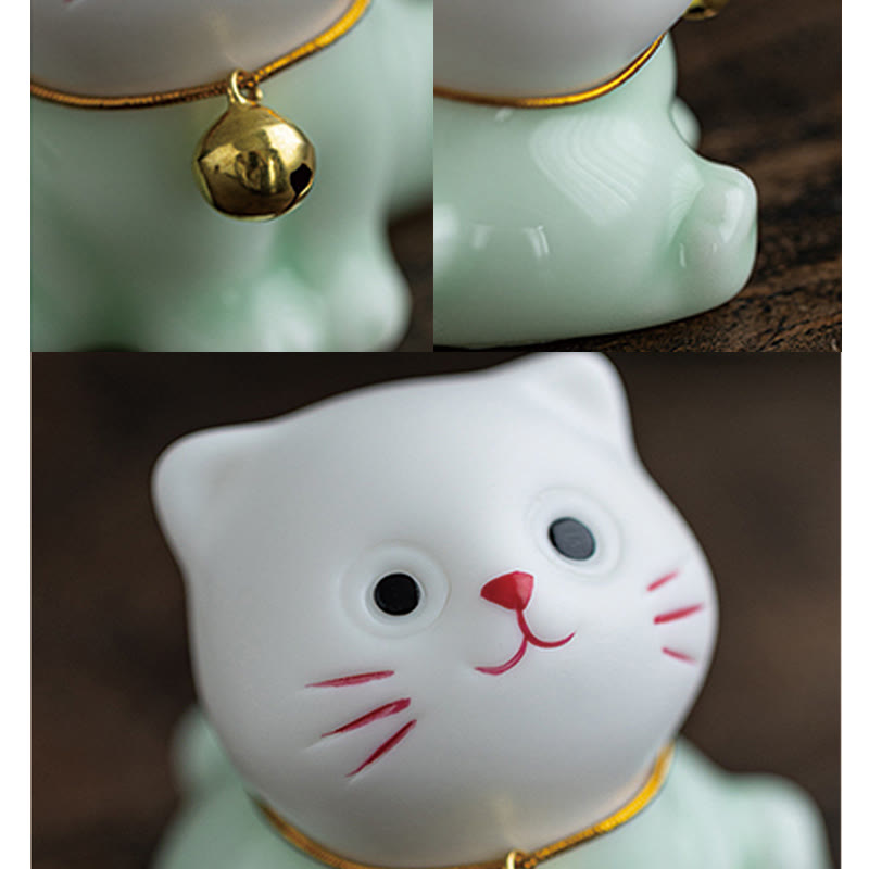 Buddha Stonesミニラッキーかわいい猫ライトグリーンホワイトセラミック置物装飾 - image 12