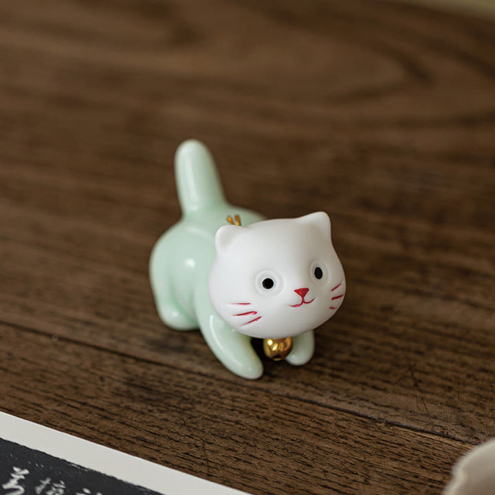 Buddha Stonesミニラッキーかわいい猫ライトグリーンホワイトセラミック置物装飾 - image 16