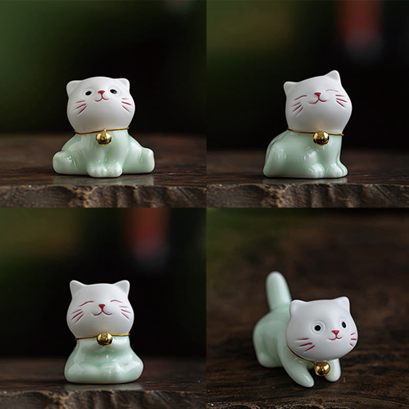 Buddha Stonesミニラッキーかわいい猫ライトグリーンホワイトセラミック置物装飾 - image 22