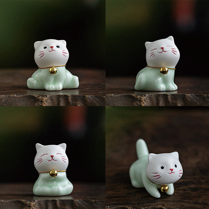 Buddha Stonesミニラッキーかわいい猫ライトグリーンホワイトセラミック置物装飾 - image 22