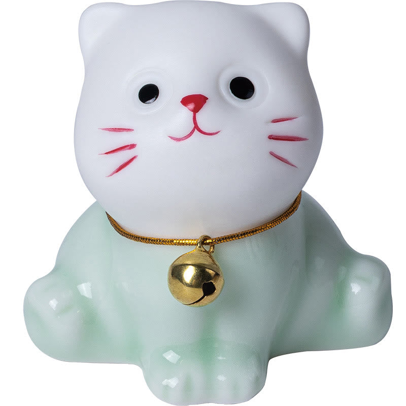 Buddha Stonesミニラッキーかわいい猫ライトグリーンホワイトセラミック置物装飾 - image 14