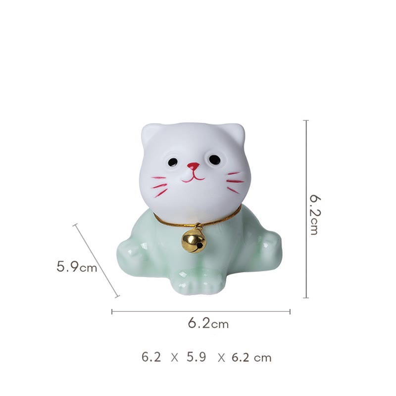 Buddha Stonesミニラッキーかわいい猫ライトグリーンホワイトセラミック置物装飾 - image 12