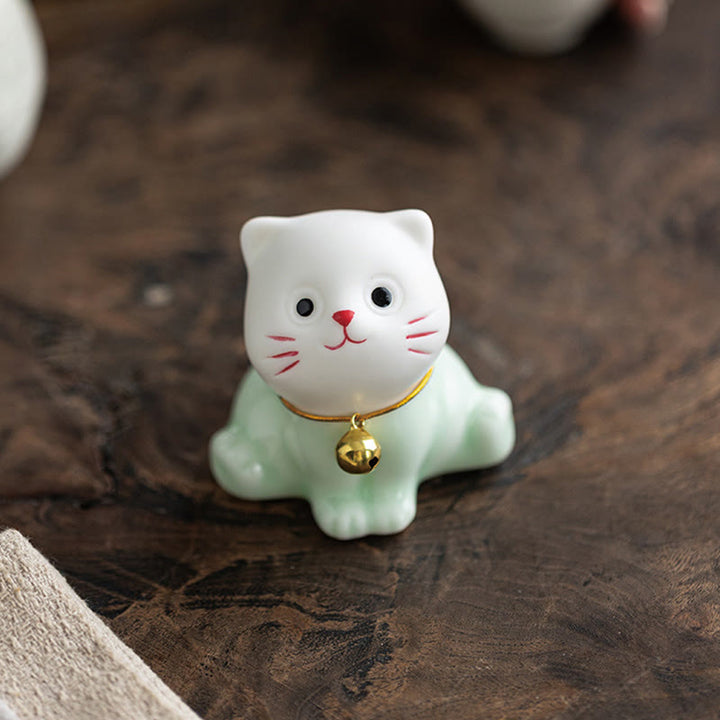 Buddha Stonesミニラッキーかわいい猫ライトグリーンホワイトセラミック置物装飾 - image 7