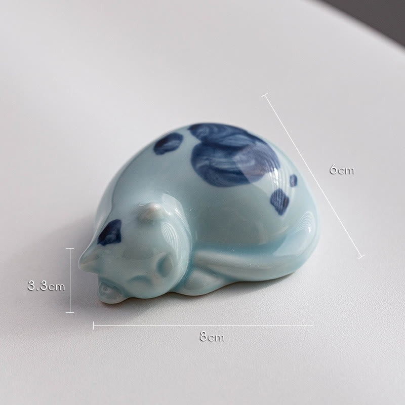 Buddha Stonesミニ幸運かわいい斑点立ち猫眠る子猫陶器置物装飾 - 青い眠り猫 8*6*3.3cm - image 23