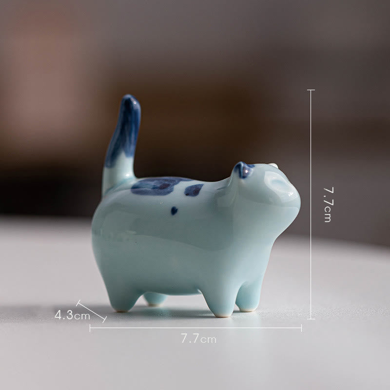 Buddha Stonesミニ幸運かわいい斑点立ち猫眠る子猫陶器置物装飾 - 青い立ち猫 7.7×4.3×7.7cm - image 14