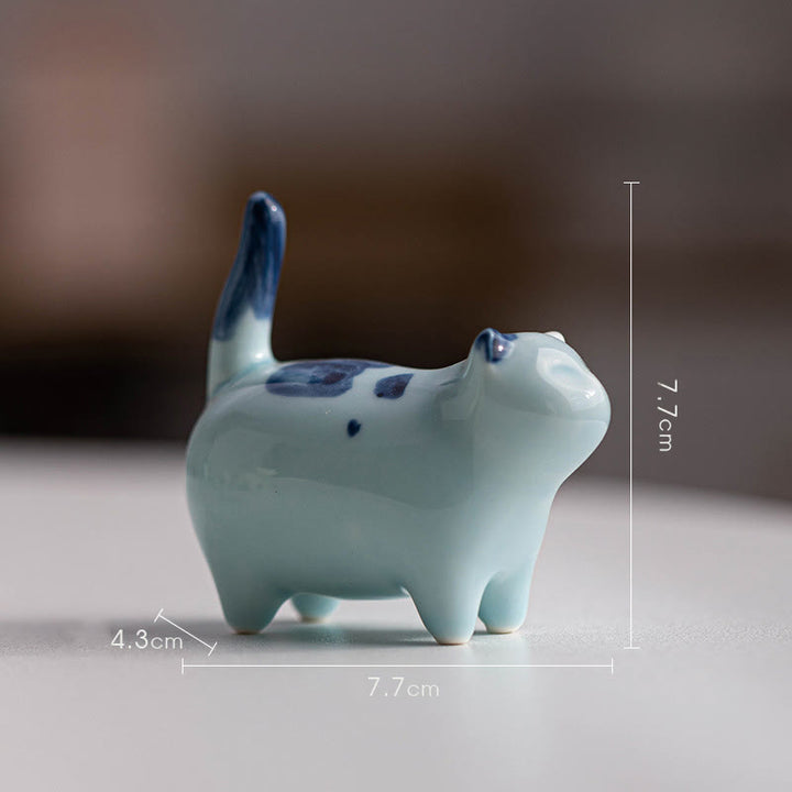 Buddha Stonesミニ幸運かわいい斑点立ち猫眠る子猫陶器置物装飾 - 青い立ち猫 7.7×4.3×7.7cm - image 14