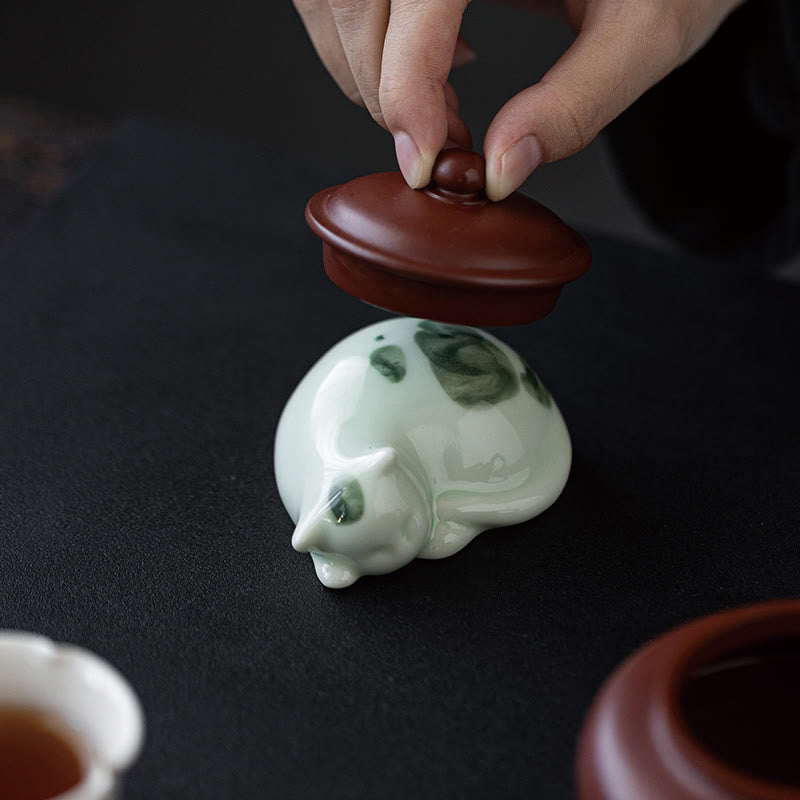 Buddha Stonesミニ幸運かわいい斑点立ち猫眠る子猫陶器置物装飾 - image 21