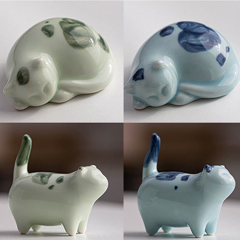 Buddha Stonesミニ幸運かわいい斑点立ち猫眠る子猫陶器置物装飾 - image 24