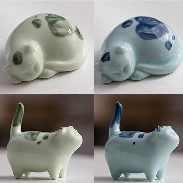 Buddha Stonesミニ幸運かわいい斑点立ち猫眠る子猫陶器置物装飾 - image 24