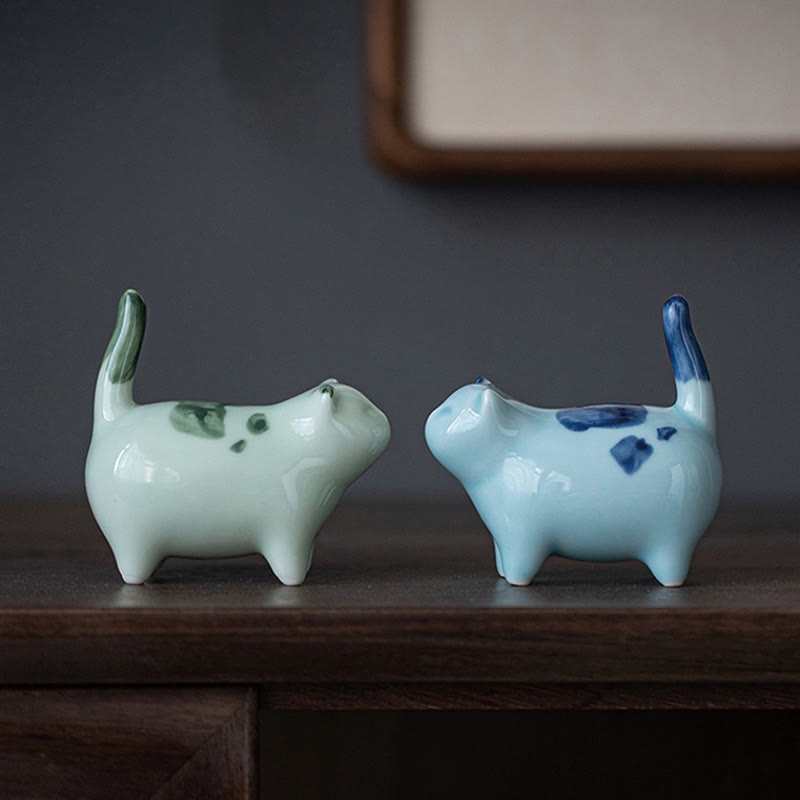 Buddha Stonesミニ幸運かわいい斑点立ち猫眠る子猫陶器置物装飾 - image 14