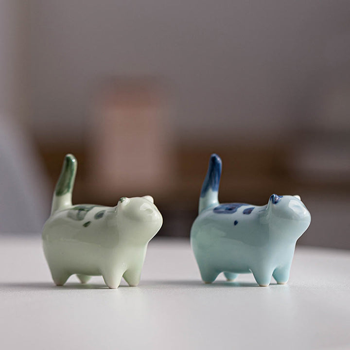 Buddha Stonesミニ幸運かわいい斑点立ち猫眠る子猫陶器置物装飾 - image 16