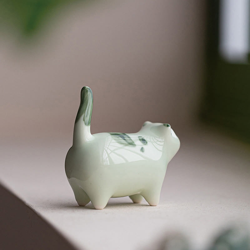 Buddha Stonesミニ幸運かわいい斑点立ち猫眠る子猫陶器置物装飾 - image 3