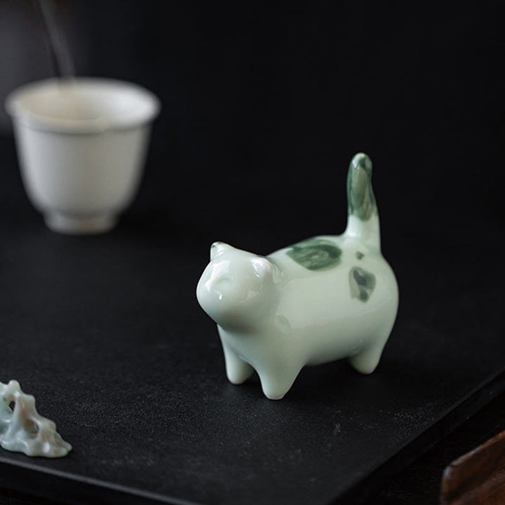 Buddha Stonesミニ幸運かわいい斑点立ち猫眠る子猫陶器置物装飾 - image 5