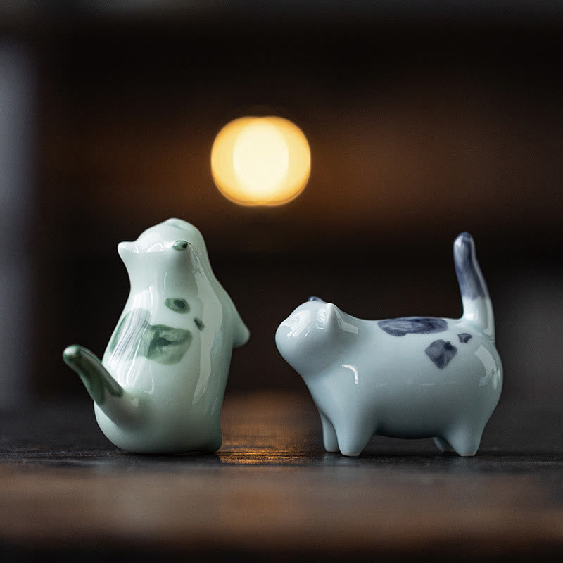 Buddha Stonesミニ幸運かわいい斑点立ち猫眠る子猫陶器置物装飾 - image 16