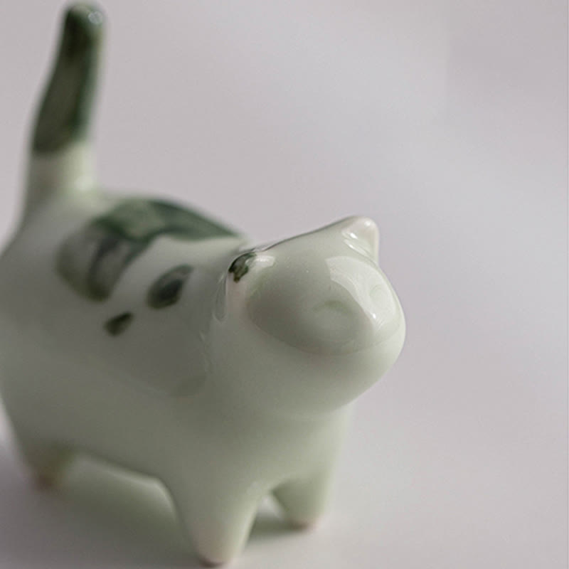 Buddha Stonesミニ幸運かわいい斑点立ち猫眠る子猫陶器置物装飾 - image 9